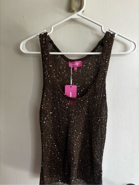 Edikted Brown Sequin Knit Tank Top